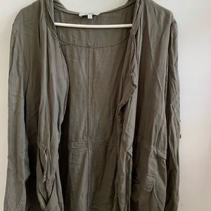 Army green cardigan with hoodie